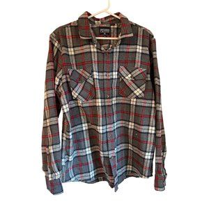 Premium Xpressions XL Gray and Red Plaid Flannel Button Down
